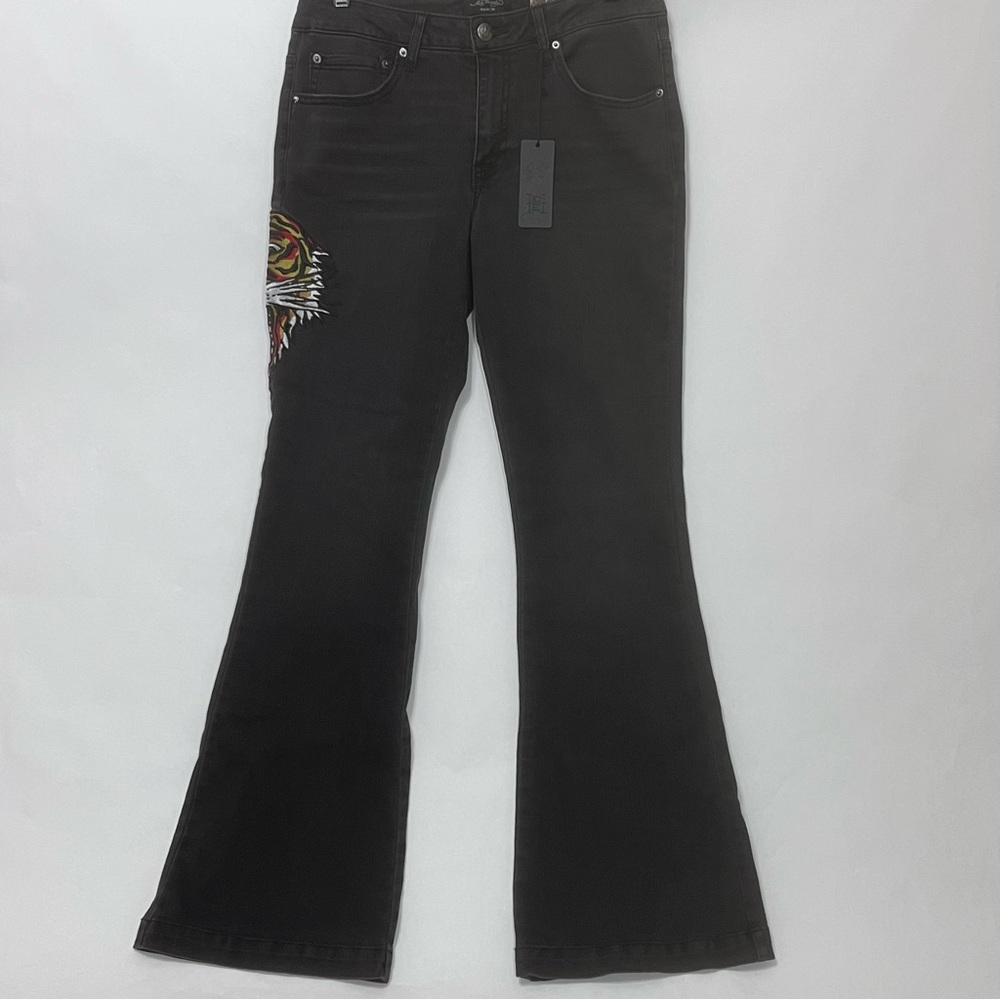Ed Hardy‎ Women's Black Flared Jeans with Tiger Embroidery